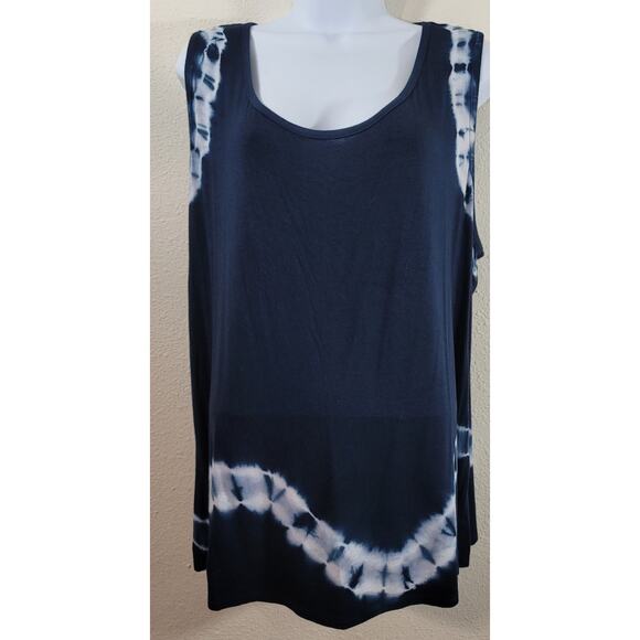 Navy Blue Tie Dyed Boho Sleeveless Top XL Lightweight Soft Stretchy - Picture 1 of 4